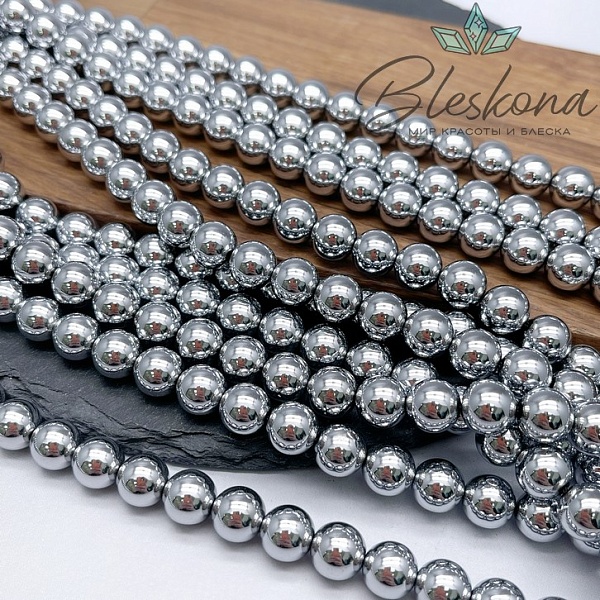 10 мм Гематин имитация, цвет темное серебро 