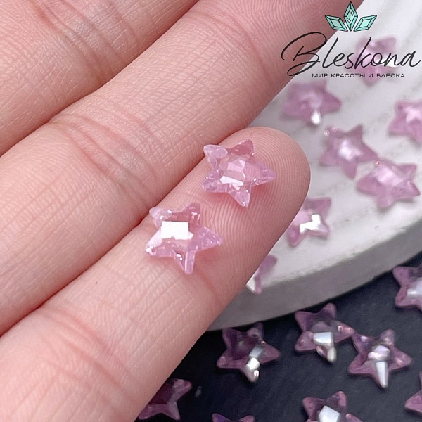 8 мм, Подвеска Циркон звезда розовая №2 (кубический цирконий, фианит) 