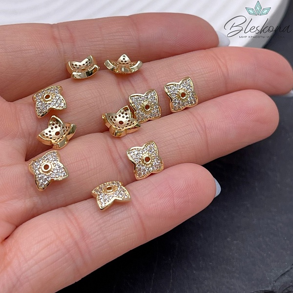 7,5 мм Цвет золото, Шапочка цирконы