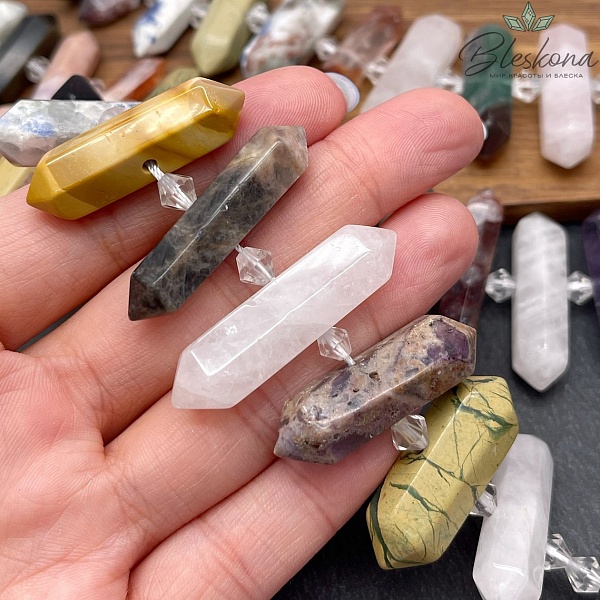 Микс из натуральных камней, форма маятник (8-9)*(17-35) мм