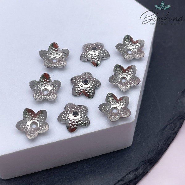 10 мм Цвет серебро, Шапочка цветочек точки