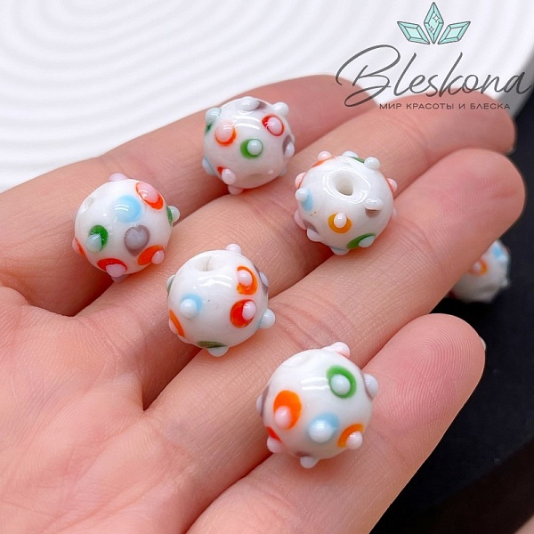 11 мм Бусина шар белый пупырчатый