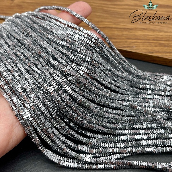 2*1,5 мм Гематин квадрат округленные стороны, темное серебро имитация