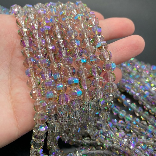 6*7,5 мм Стекло Lux, рондель прямоуг. огр., цвет песочный с переливом