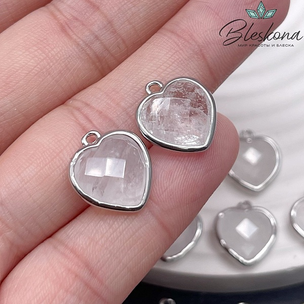 13*15мм,Цвет серебро,Подвеска Сердце горный хрусталь огранка