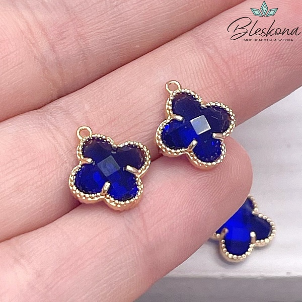 11,5*13мм Цвет золото, Подвеска клевер синий циркон 