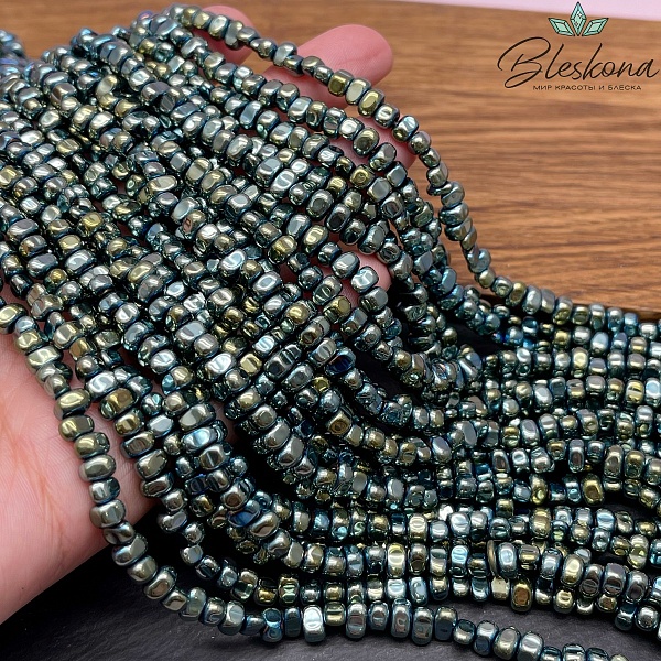 4,5-6 мм Гематин сколы шлифованные, цвет хамелеон сине-зеленый, имитация