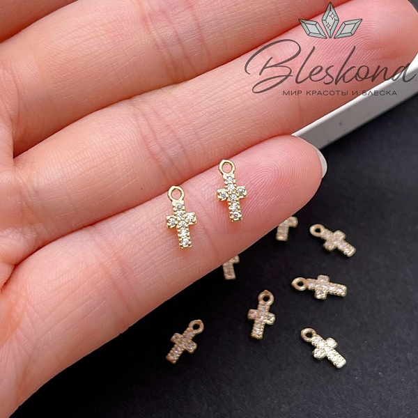 9*4,4 мм Цвет золото, Крест мини с цирконами 