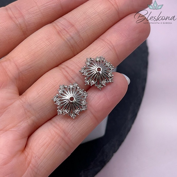 14 мм Цвет серебро, Шапочка цирконы