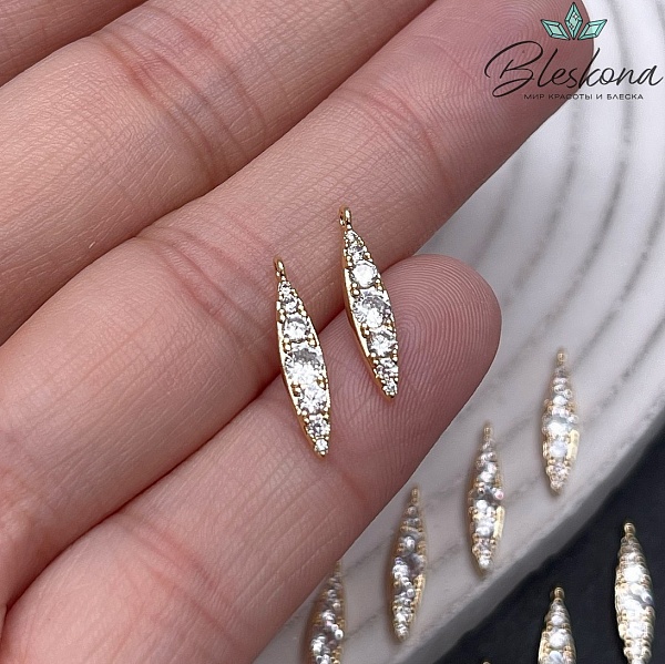 16*3 мм Цвет золото, Подвеска Капля острая цирконы 