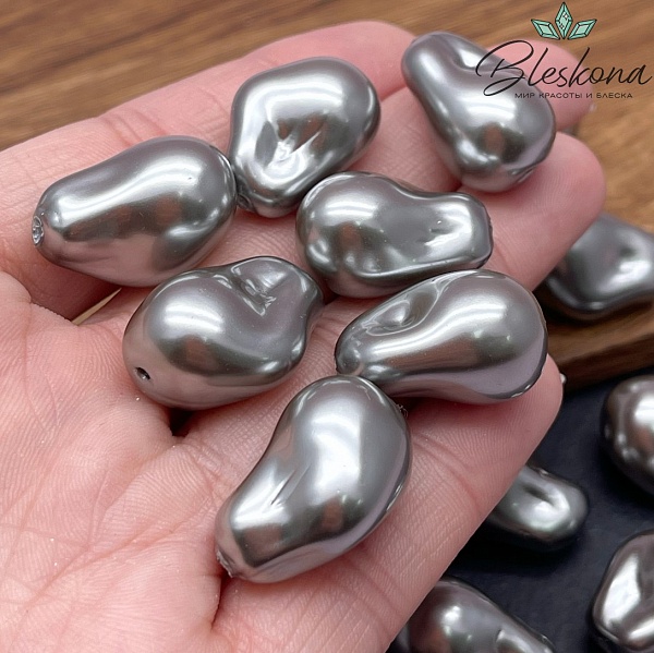 15*22 мм, Жемчуг Майорка цвет серый (штучно)