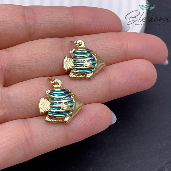 17,3*17,5 мм Цвет золото, Подвеска рыбка синяя эмаль 
