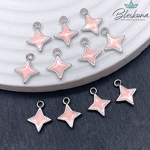 Подвеска звезда розовая эмаль, цвет серебро 10*13мм