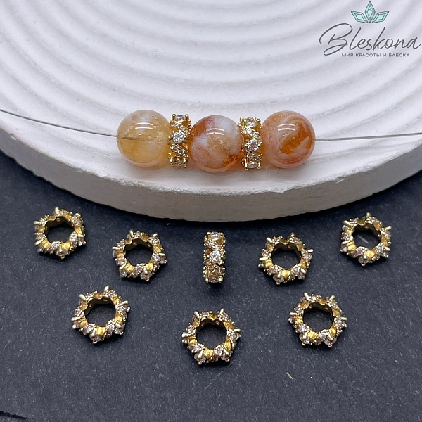 9*4 мм Цвет золото, Бусина-разделитель зигзаг цирконы 