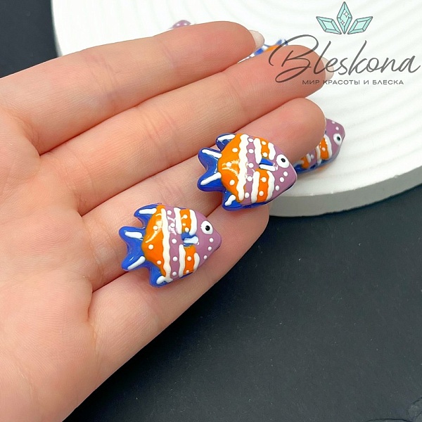 22*17 мм  Бусина рыбка синяя