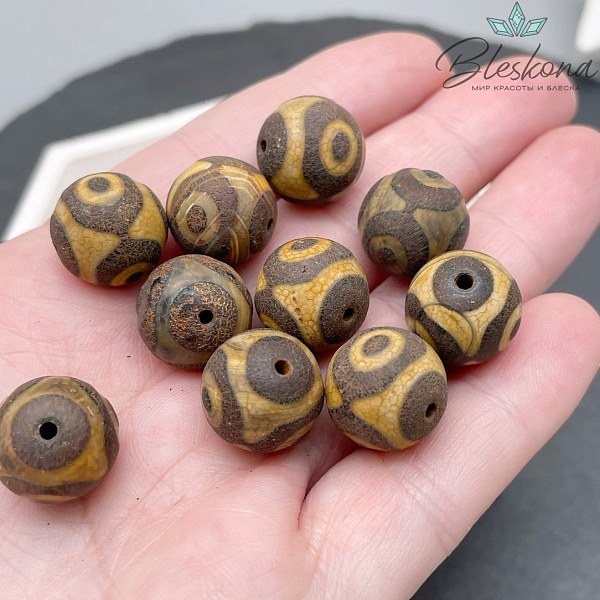 Бусина Дзи 3 глаза черно-коричневый матовый шар 14 мм уп.10 шт.