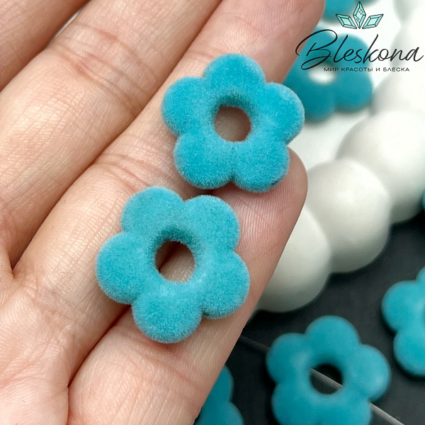 20мм Бархатная Подвеска-бусина цветок, Цвет голубой