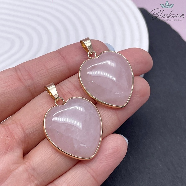 25*24 мм Цвет золото, Подвеска Сердце Розовый кварц