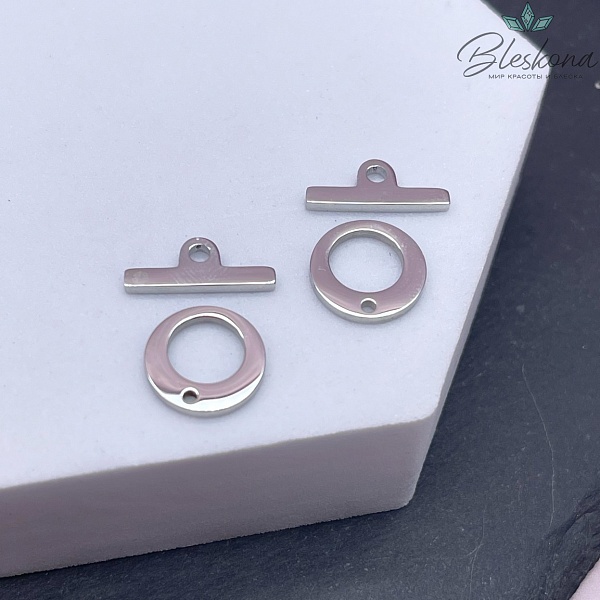 11 мм Цвет серебро, Замок тогл круг плоский
