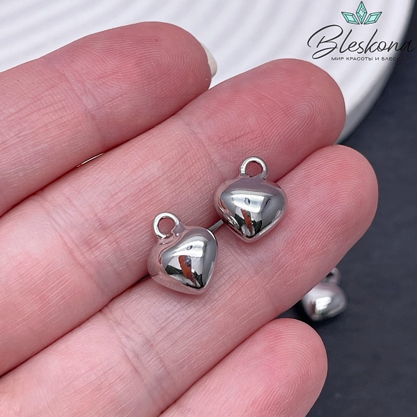 12*10 мм Цвет серебро, Подвеска Сердце объемное гладкое мини
