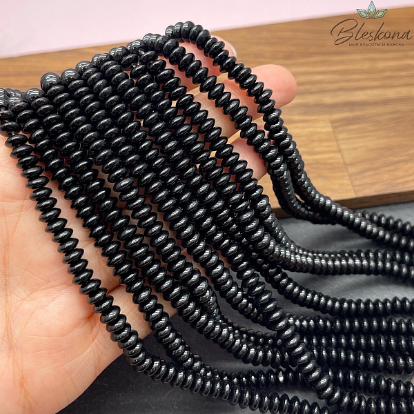 Агат черный рондель острый 6*3 мм 