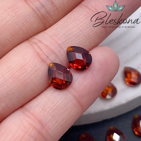9*6 мм, Подвеска Циркон капля темно-оранжевая (кубический цирконий, фианит) 
