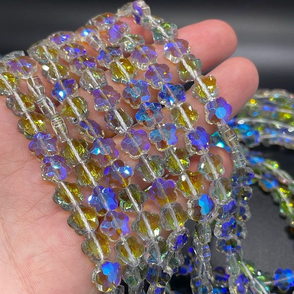 8 мм, Стекло Lux, цветок, цвет сине-зеленый