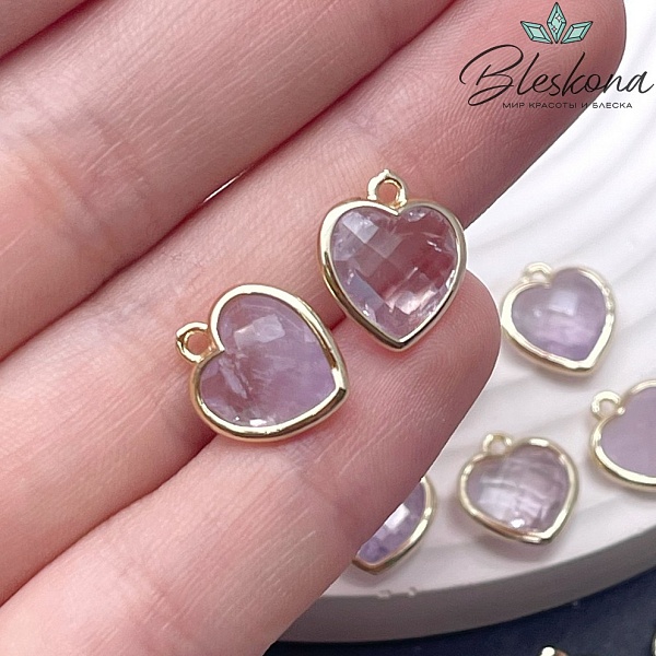 12*13мм,Цвет золото,Подвеска Сердце Лавандовый  Аметист огранка