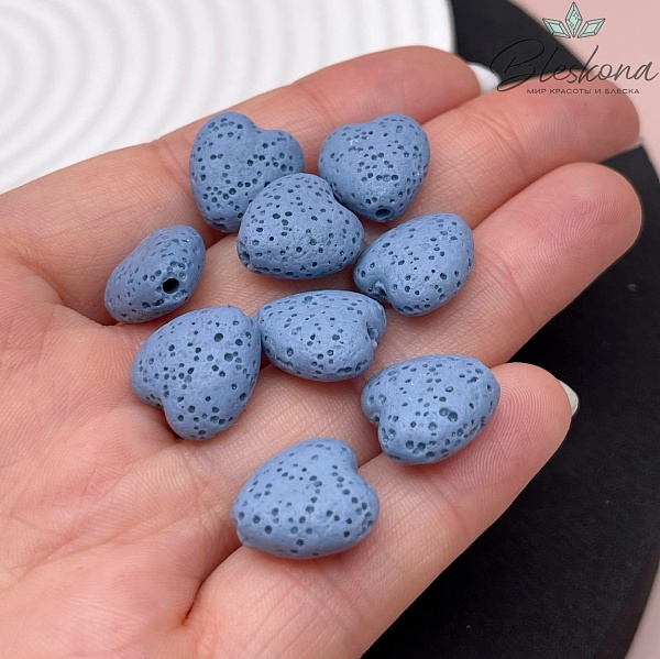 Бусина сердце Лава Вулканическая синее 14*13 мм