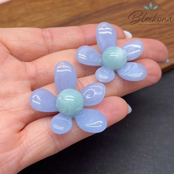 36*30 мм Подвеска цветок цвет голубой 