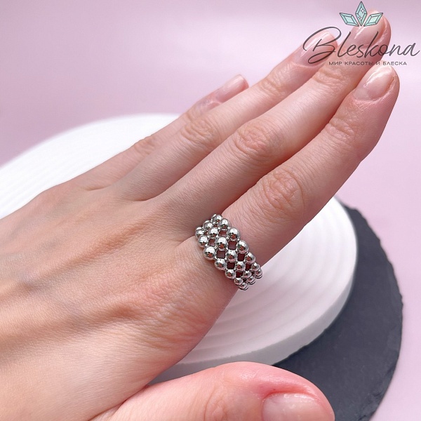 22 мм Цвет серебро, Кольцо безразмерное шарики