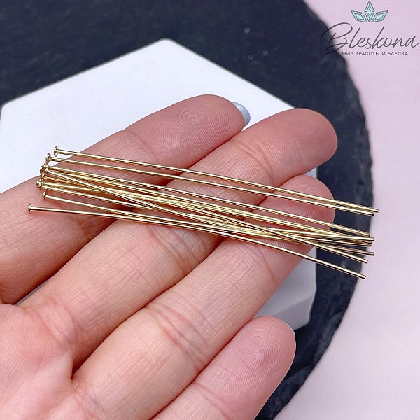 6,5 см*0,8 мм Цвет золото, Пины шляпка жесткие уп. 10 шт.