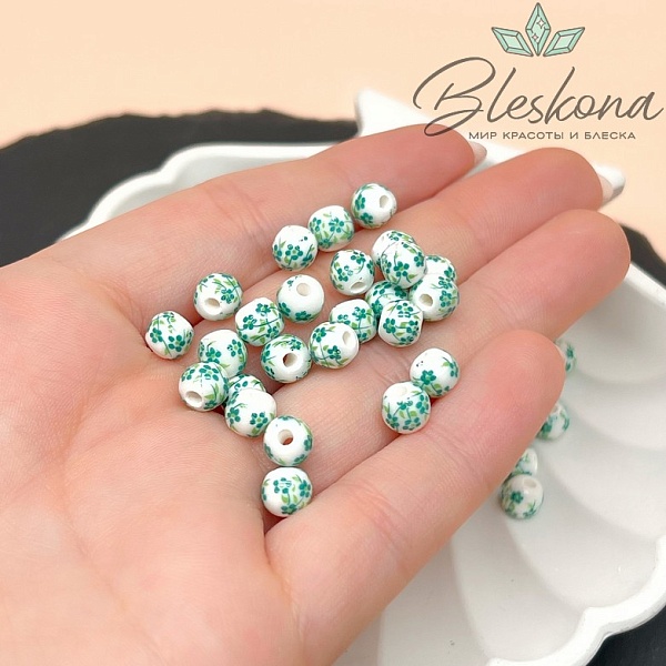 6 мм Керамика Бусина роспись гжель №23 (штучно)