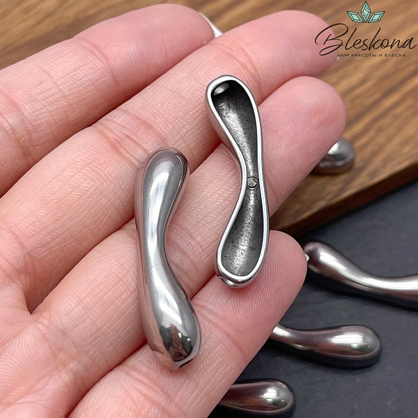 35*8 мм Бусина трубочка фриформ, Цвет серебро