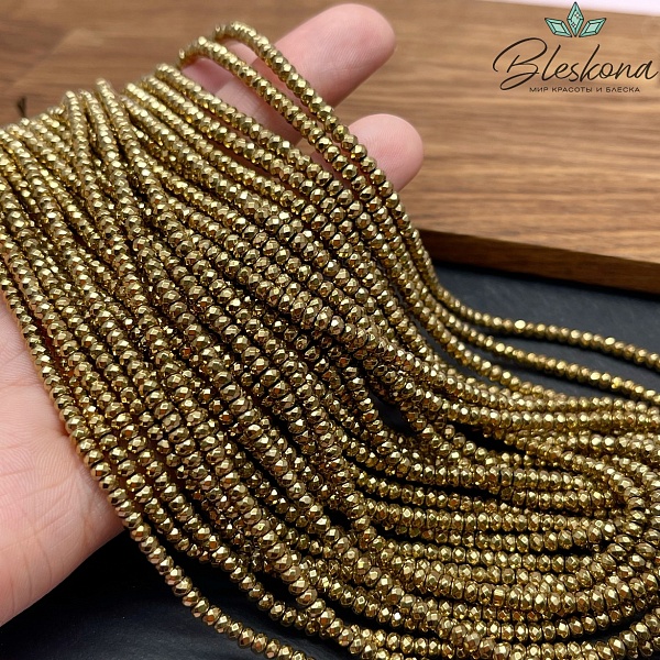 3*2 мм Гематин имитация, темное золото, рондель огранка 