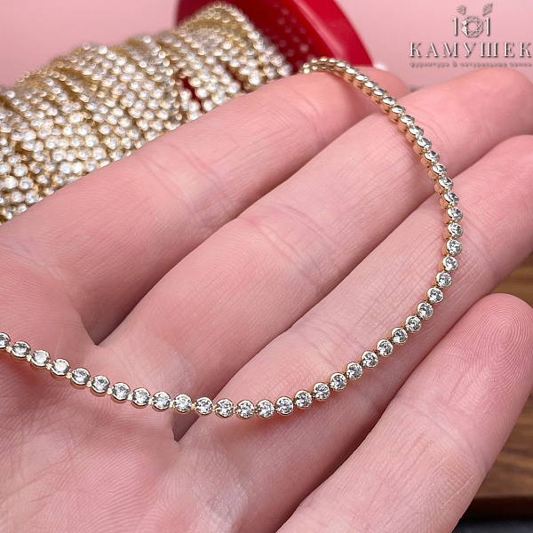 Цепь №213-1 цвет золото, стразовая лента 2 мм