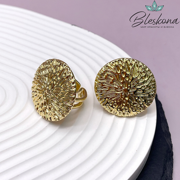 29 мм Цвет золото, Кольцо безразмерное круг с рисунком