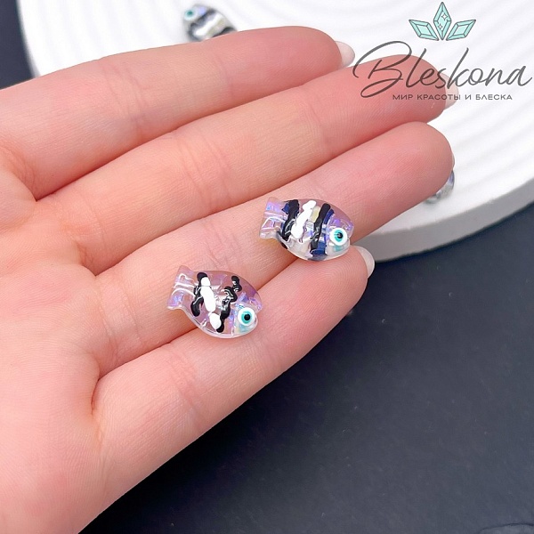 14*10 мм  Бусина рыбка прозрачная с синим переливом