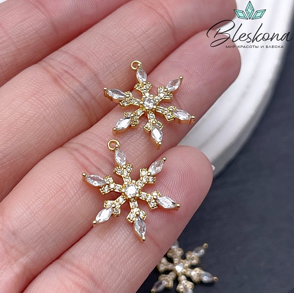 20,6*16 мм Цвет золото, Подвеска Снежинка с цирконами