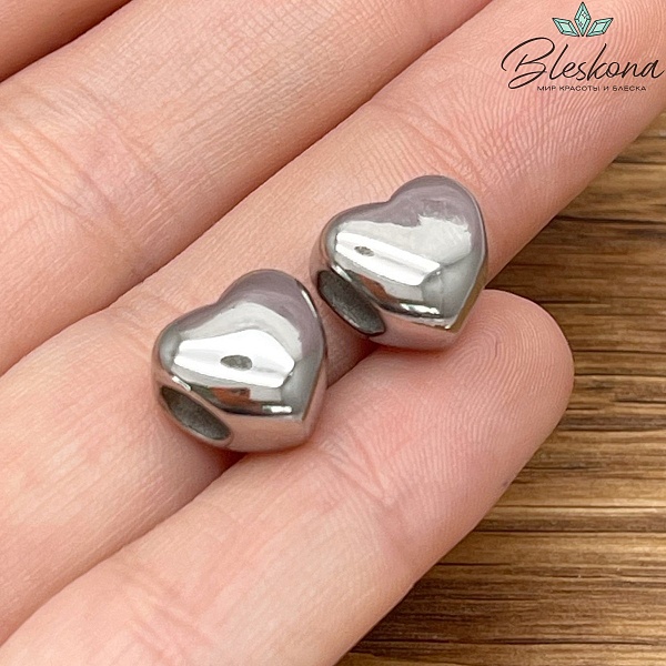 Бусина Сердце, цвет серебро 10,6*11,2 мм СТАЛЬ