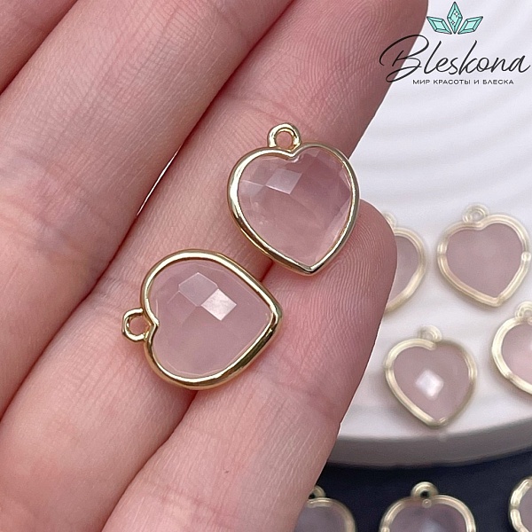 13*15мм,Цвет золото,Подвеска Сердце Розовый кварц огранка