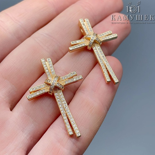 22*33мм Цвет золото, Подвеска крест цирконы 