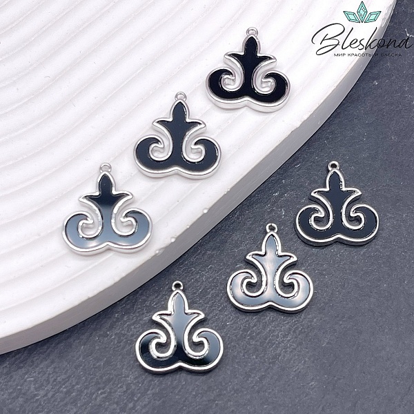 17*16 мм Цвет серебро, Подвеска черная керамика Этно №12 