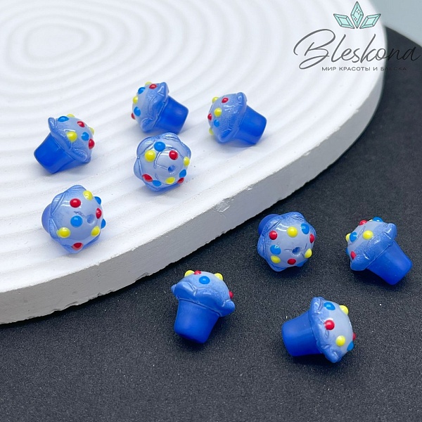 13*12 мм Бусина гриб синий