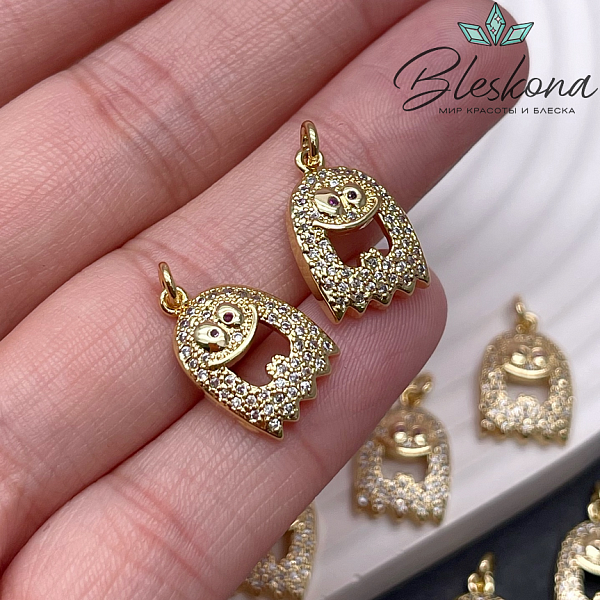 16,5*10,7 мм Цвет золото, Подвеска Привидение цирконы