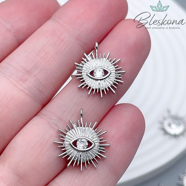 17*16 мм Цвет серебро, Подвеска глаз с лучами циркон