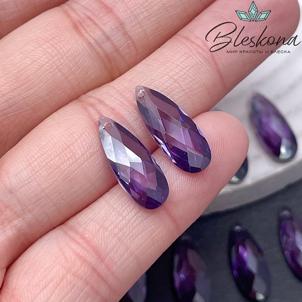 18*7 мм, Подвеска Циркон капля темно-фиолетовая №1 (кубический цирконий, фианит) 