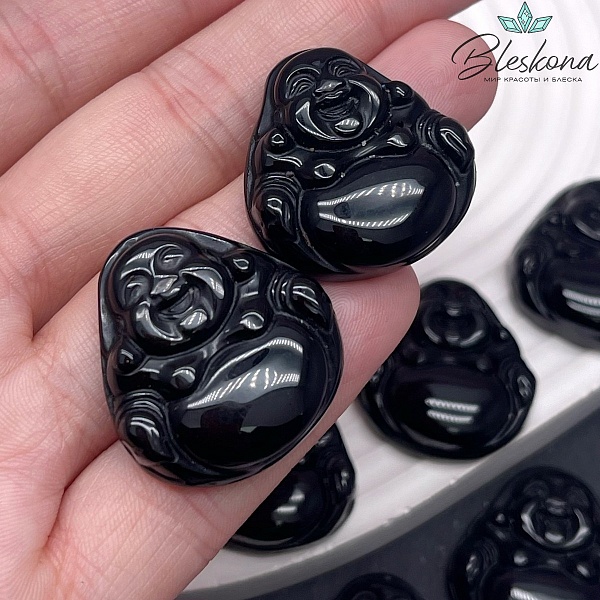 23*24 мм Подвеска Улыбающийся Будда (Хотэй) Агат Черный 