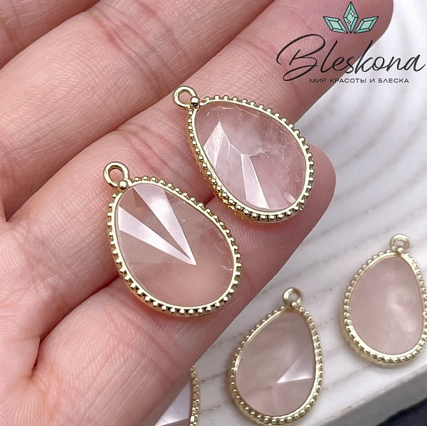 14,4*23мм, цвет золото ,Подвеска капля Розовый кварц