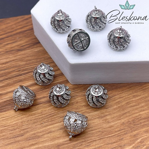 13*12 мм Цвет серебро, Подвеска-концевик корона с цирконами 